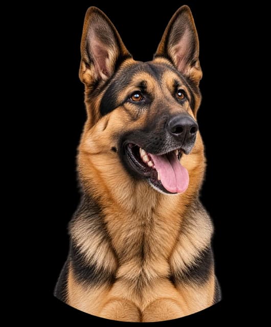 German Shepherd with upright ears and tongue out